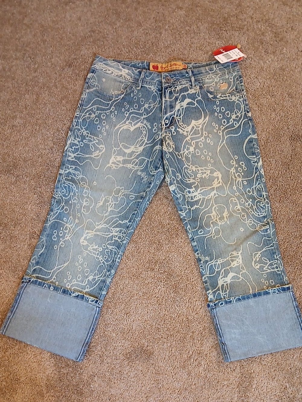 NWT Y2K Apple Bottom Capri Denim Jeans Size:12